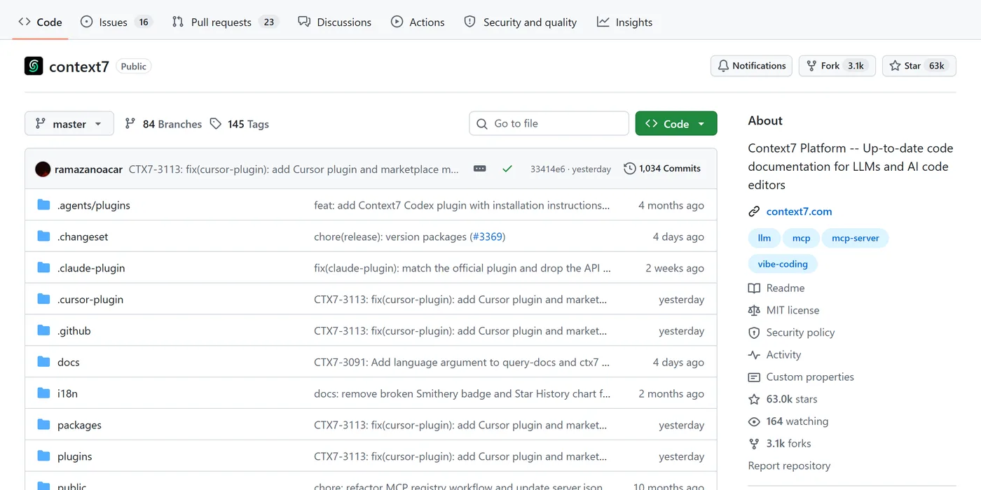 Page GitHub du dépôt upstash/context7, licence MIT